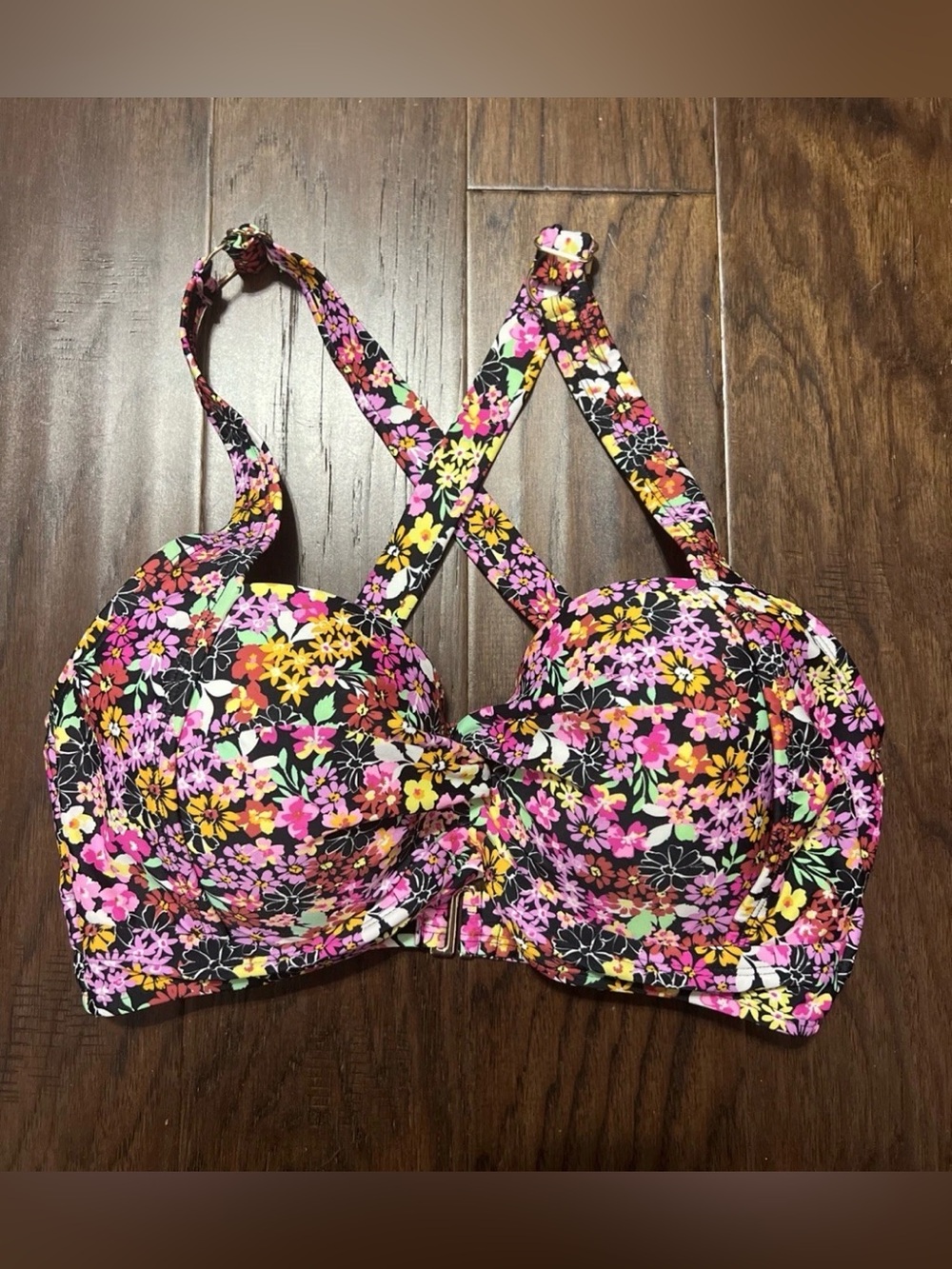 California Waves Salt + Cove Plus Ditsy-Print Bikini Top Size 2 (20/22) - Picture 3 of 7